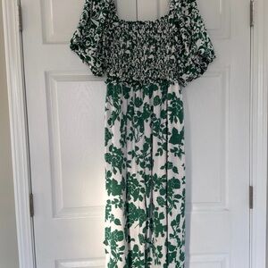 Entry Green and White Smocked Top